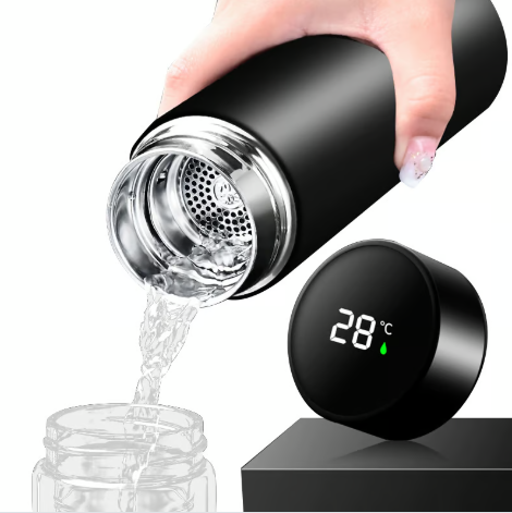 Garrafa termica com led e medicao de temperatura